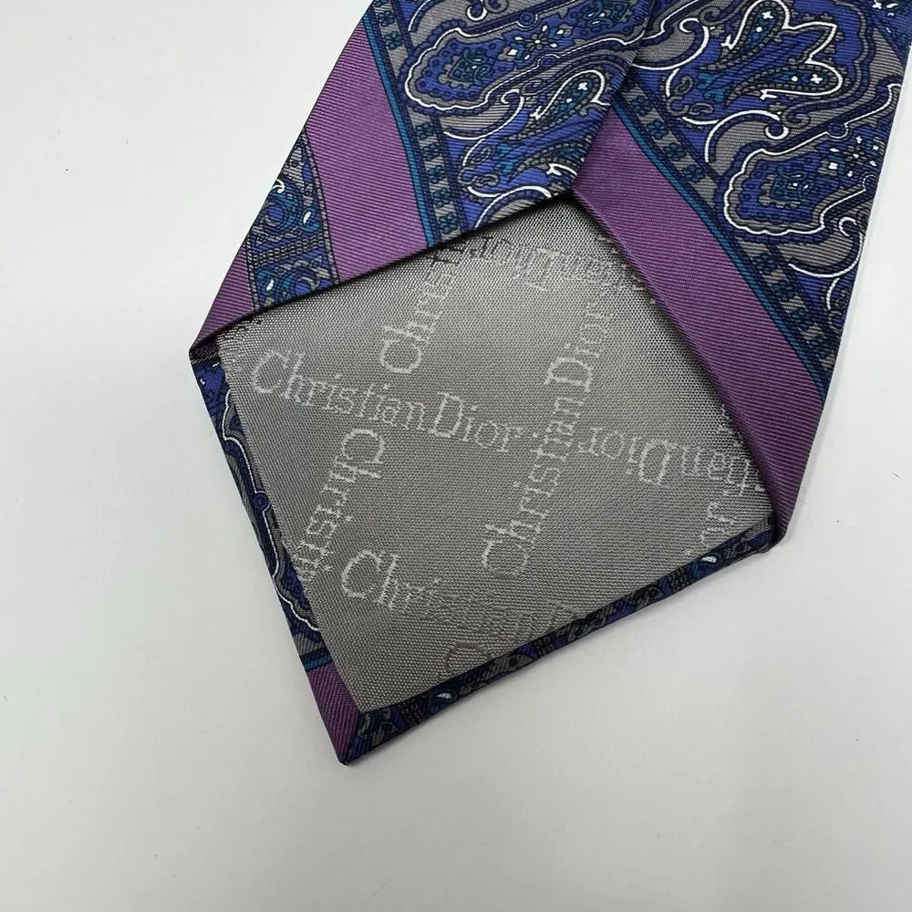 Vintage Christian Dior Monsieur Multi Color Geometric Medallion Silk Tie USA‎